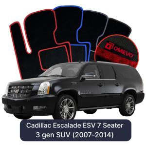 OMEVO Velours-Autofußmatten für Cadillac Escalade ESV 7-Sitzer 3 gen SUV (2007-2014)