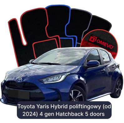 Velours-Autofußmatten OMEVO für Toyota Yaris Hybrid poliftingowy (od 2024) 4 gen Kompakt 5 Türer (2020-2026)