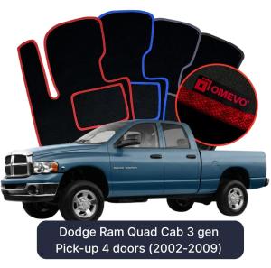 OMEVO Velours-Autofußmatten für Dodge Ram Quad Cab 3 gen Pick-up 4 Türer (2002-2009)