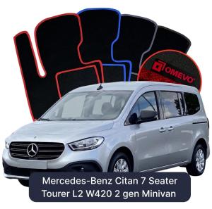 OMEVO Velours-Autofußmatten für Mercedes-Benz Citan 7-Sitzer Tourer L2 W420 2 gen Minivan (2021-2026)