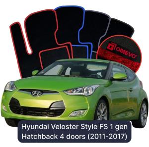 OMEVO Velours-Autofußmatten für Hyundai Veloster Style FS 1 gen Kompakt 4 Türer (2011-2017)