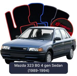 OMEVO Velours-Autofußmatten für Mazda 323 BG 4 gen Limousine (1989-1994)